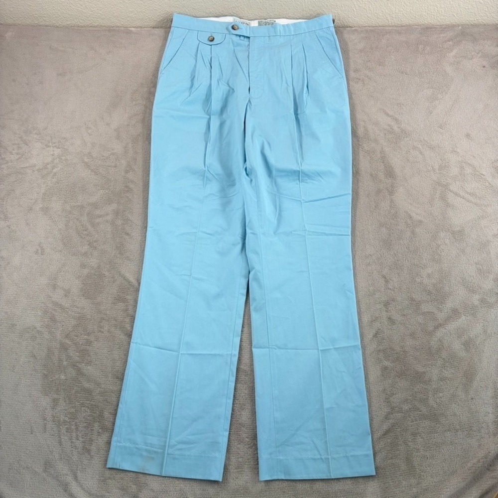 Vintage 80s IZOD Double Pleated‎ Trouser Dress Pants Blue Men 36x34 Side Tabs